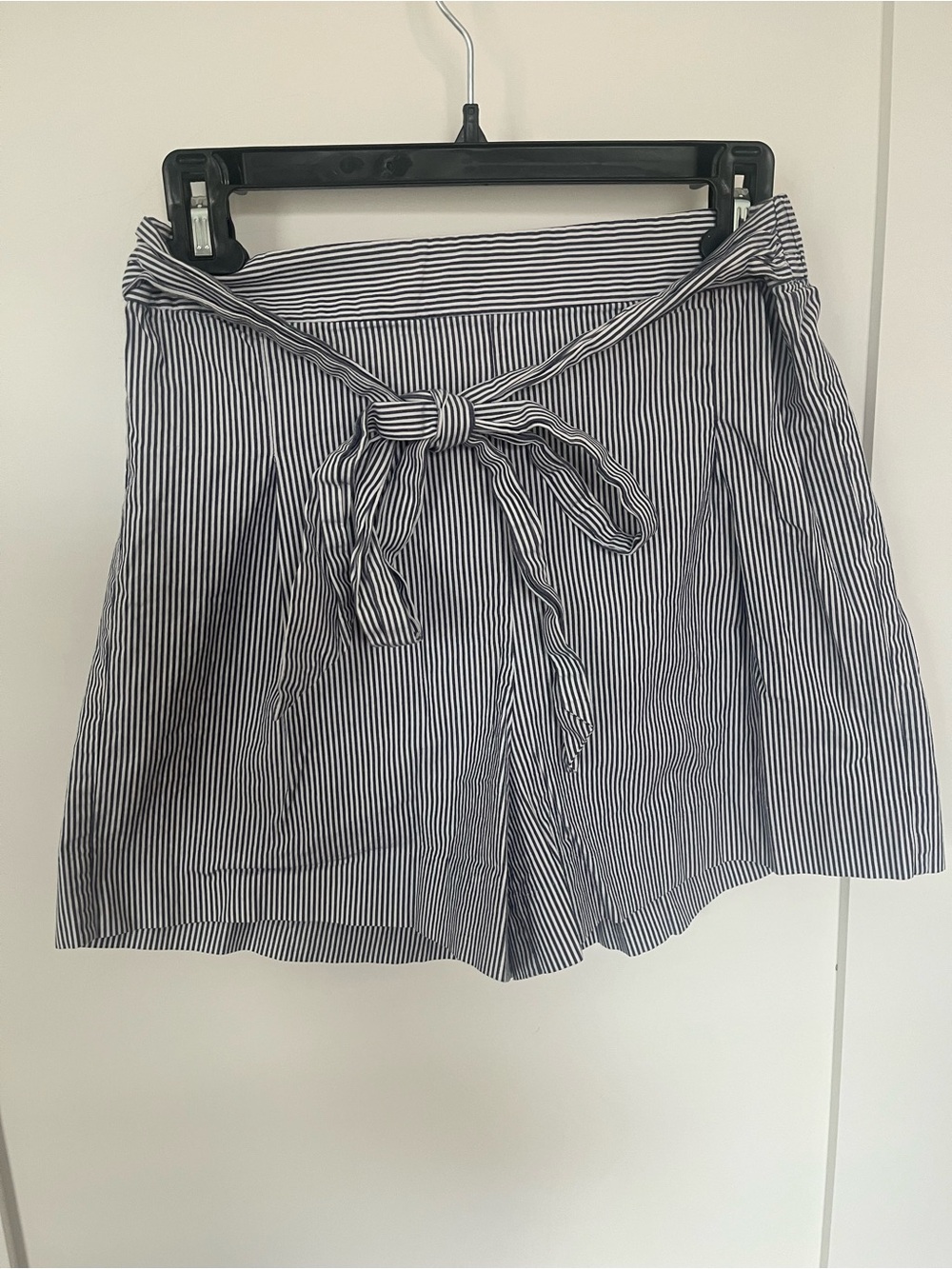 J. Crew Navy and White Striped Paperbag-Waist Shorts
